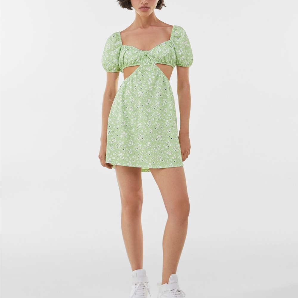 Cutout Puff Sleeve Floral Dress